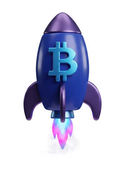 Bitcoin Rocket Launching for Cryptocurrency Growth and Investment Concept