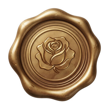 Elegant Golden Wax Seal with Embossed Rose Flower Design