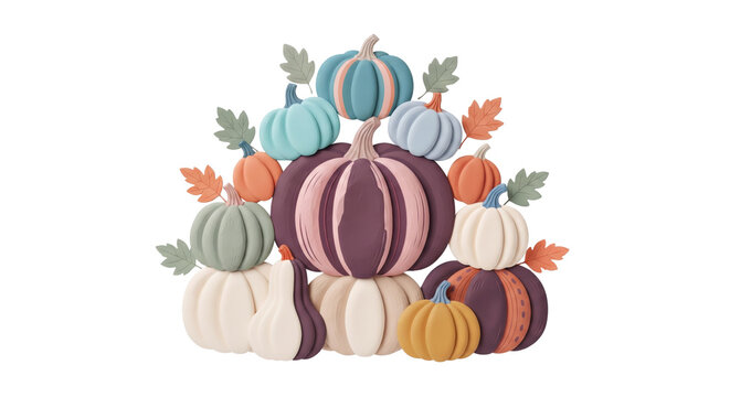 Colorful Autumn Pumpkin Arrangement with Decorative Fall Leaves