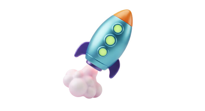 Cute Colorful Cartoon Rocket Launching with Smoke
