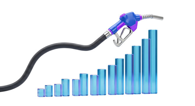 Gasoline Nozzle with Rising Blue Bar Chart for Fuel Price Growth