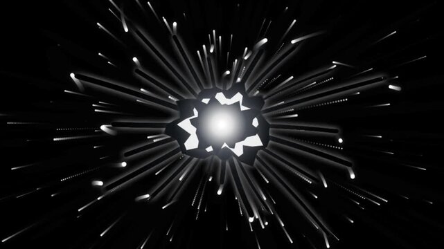 Abstract hyperspace warp tunnel motion background, with glowing light, particles and radial, speed lines