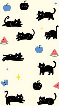 seamless pattern with funny fruits and cats