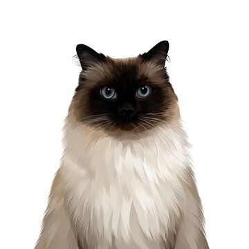 Digital portrait of a majestic fluffy colorpoint cat with blue eyes