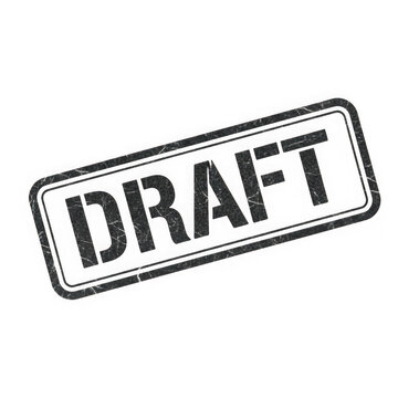 Black ink rubber stamp with the word draft inside a rectangular frame