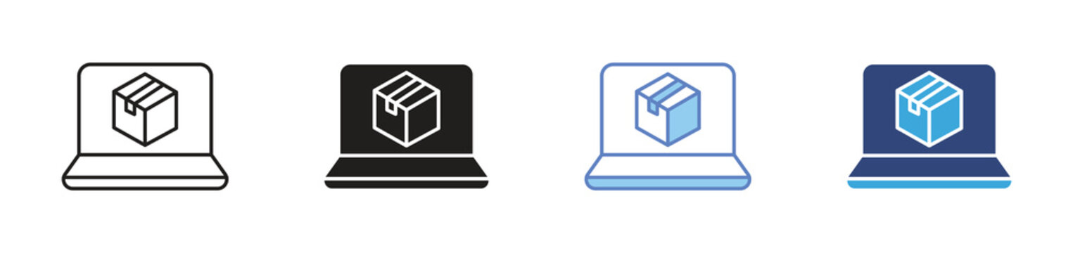 Laptop Package Icon, Online Shopping, E-Commerce, Delivery Box, Digital Order, Computer Commerce, Outline Solid Dual Tone Vector Icon