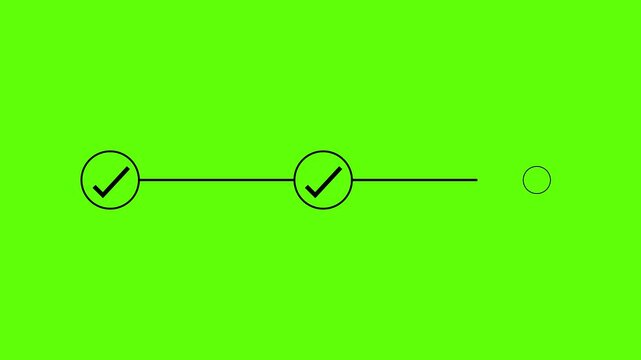 3 steps abstract infographic process with check mark icon animation. Step-by-step process icon animation on Green background