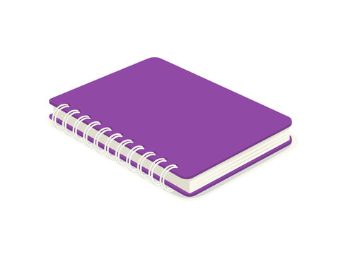 Isometric purple spiral notebook illustration isolated on white background