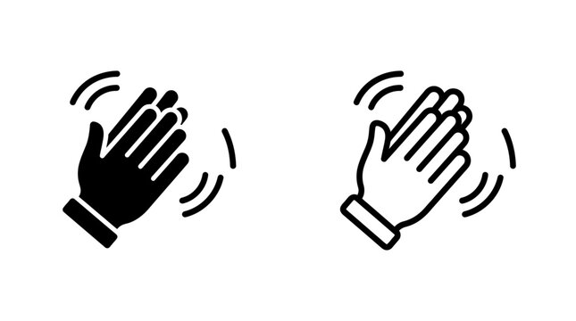 Waving hand gesture motion icon in solid and outline vector styles with greeting