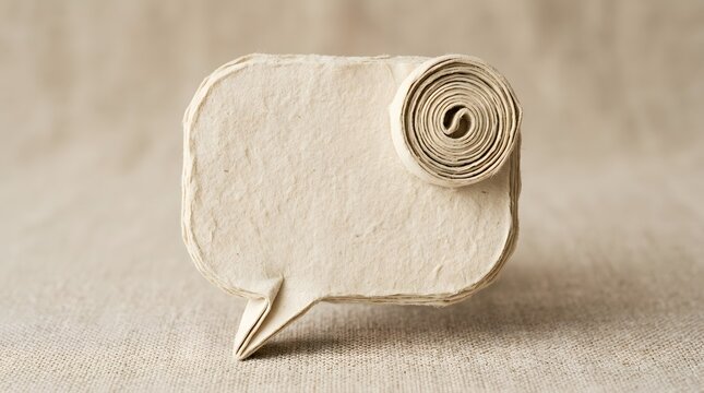A creative handmade rolled paper corner message bubble shaped craft isolated on a neutral textured background for your design projects