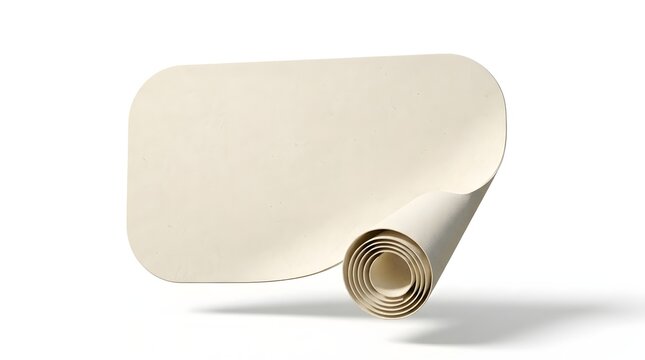 A minimalist blank white rectangular sign featuring a rolled paper corner message bubble design isolated on a clean white background