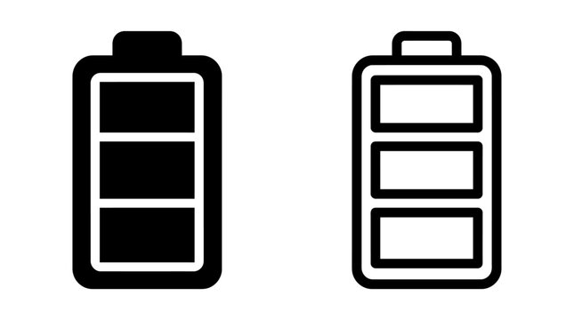 Full battery indicator icon set with solid and outline vector style