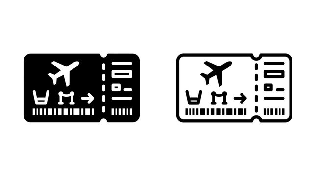 Air ticket silhouette and outline icon set for travel and transportation