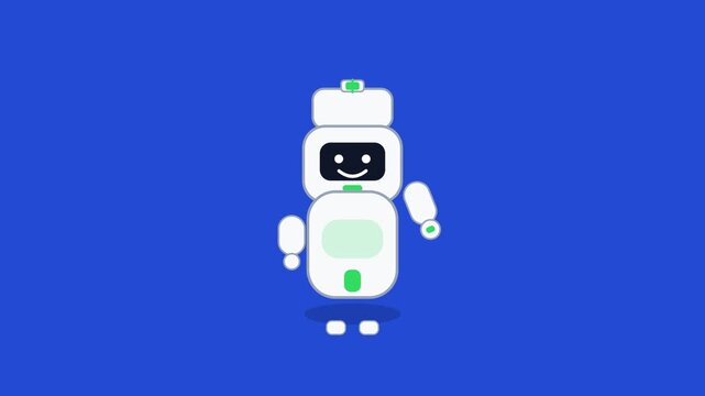 Three identical friendly robots waving