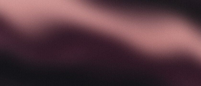 Abstract panoramic dark moody cyberpunk background with glowing rose gold, shimmering copper light wave and pitch black charcoal shadows, smooth organic gradient with vintage grainy noise texture