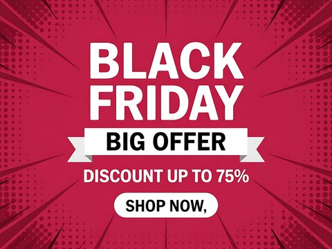 Black Friday sale banner design with big offer discount and halftone pattern background for shopping promotion