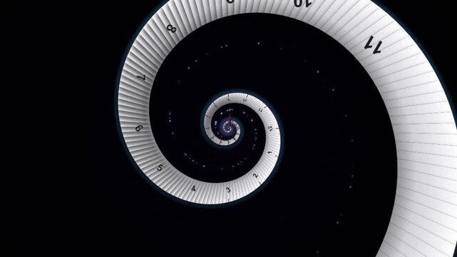 Spiral Clock Time Tunnel with Repeating Numbers and Infinite Time Loop Animation on Black Background