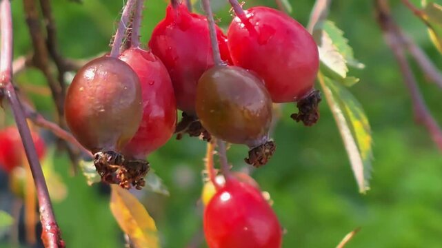 Harvesting rose hips in the garden during summer days