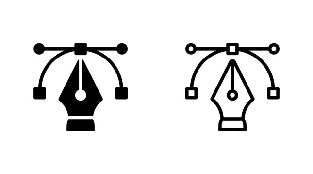 Vector pen tool with curved line handle and nodes icon set software creative