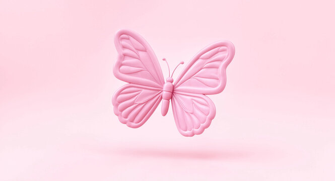 Pink butterfly model object on light pink pastel background 3d rendering