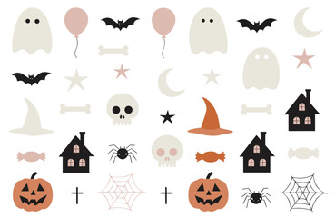 Fototapeta premium Cute Halloween Seamless Pattern with Ghost Pumpkin Bat and Witch Hat-halloween seamless pattern