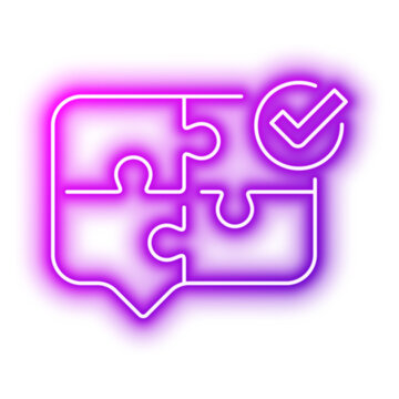 Chat Bubble Puzzle Confirming Completed Solution. Neon glowing effect icon