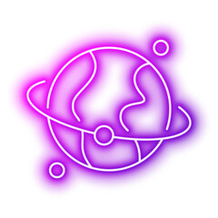 Globe With Orbit Rings For Global Planet System. Neon glowing effect icon © tutti_frutti