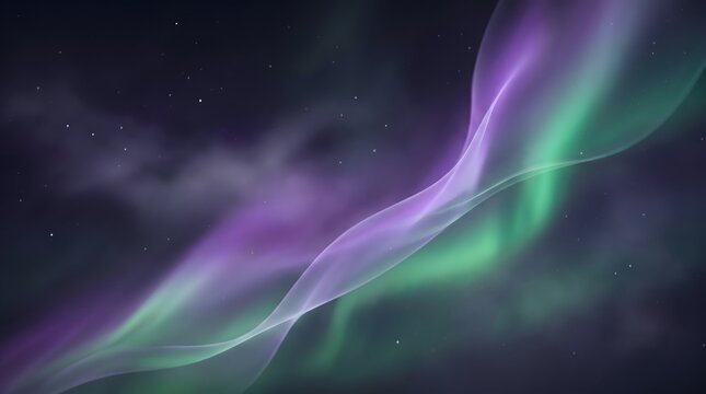 Vibrant purple and green aurora borealis lights glowing against a dark night sky background