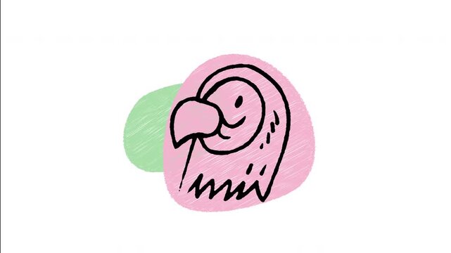 An animated hand-drawn tropical macaw parrot head portrait with a large beak. Ideal for exotic avian pets, tropical bird stores, wildlife sanctuaries, and zoology topics. 