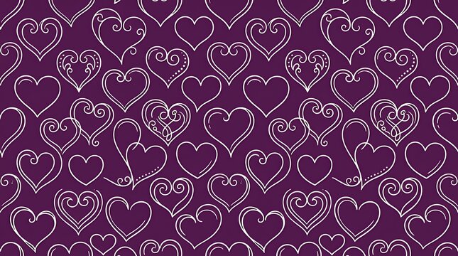 Seamless outline heart motifs on deep violet backdrop seamlesspattern with clipping mask isolated white line art romantic backdrop for stationery fabric wrapping invitations wall