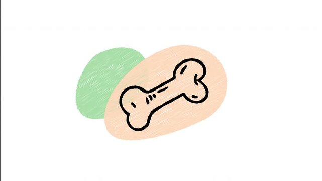 An animated hand-drawn dog chew bone toy for dental care and play. Perfect for dog treats, pet dental hygiene, chewable toys, canine snacks, and pet shop accessories. 