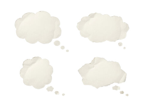 Set of four torn paper thought bubbles for comic book dialogue and brainstorming presentation graphics