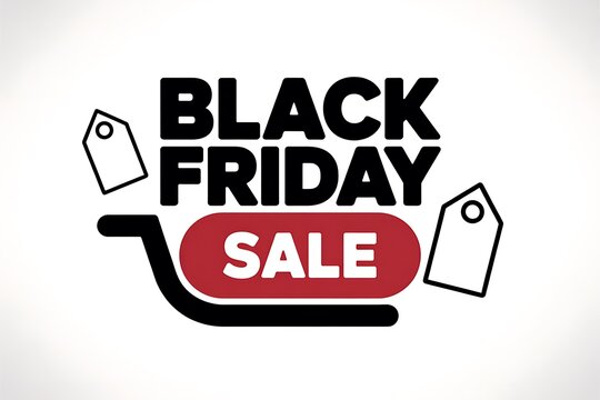 Black friday sale advertisement with shopping cart and price tags isolated on white