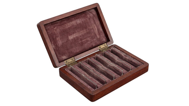 Wooden specimen storage box isolated PNG on transparent background