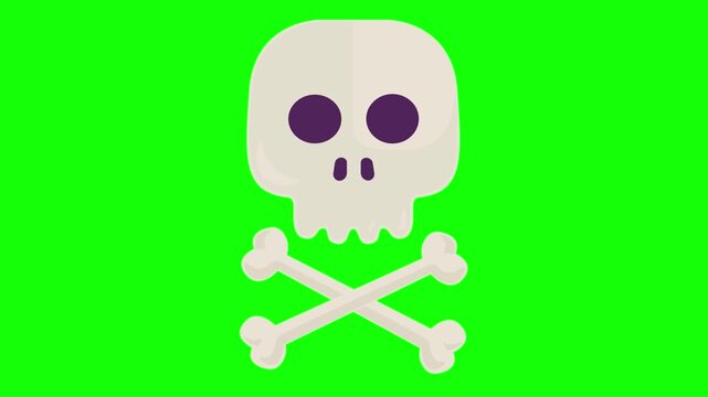 Flat vector skull and crossbones icon isolated on vibrant green background for graphic design