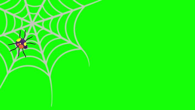 Detailed spider web corner frame isolated on green screen for spooky holiday graphic design
