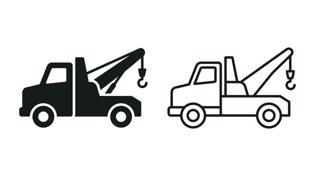 Tow truck silhouette in black and white line art style