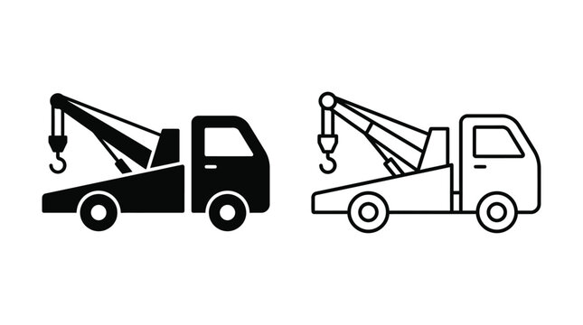 Tow truck silhouette in black and white line art style