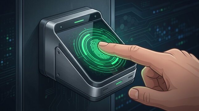 Hand scanning fingerprint on digital security device