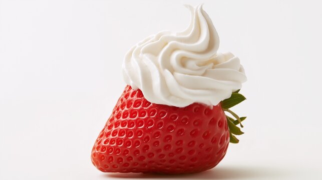 Fresh ripe strawberry with a generous dollop of fluffy whipped cream