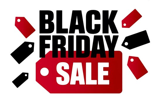 Black friday sale promotion with red and black price tags and bold typography