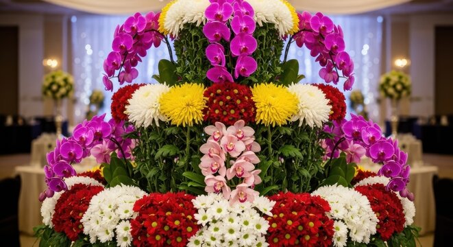 Elegant floral arrangement with orchids and chrysanthemums