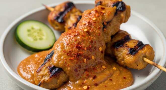 Crispy fried fish with rice and sliced cucumber