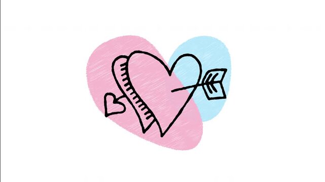 An animated hand-drawn heart pierced through by a Cupid arrow. Great for falling in love, romantic passion, Valentine's Day cards, matchmaking, and deep romantic feelings. 