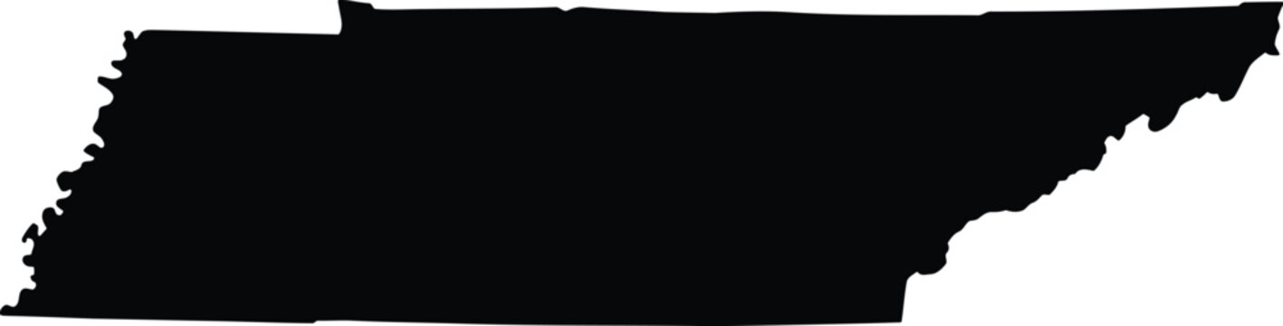 Tennessee state map silhouette, black vector border