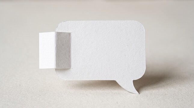 Minimalist white speech bubble graphic on plain light background