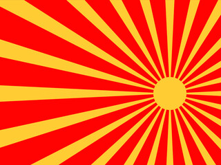 Obraz premium Retro red and yellow sunburst background. Dynamic off-center radial rays texture for pop art comic book, circus poster, and vintage sale promotion banner.