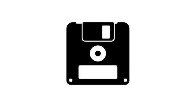 Black floppy disk icon on white background
