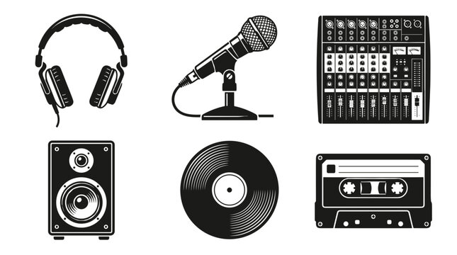 Music equipment icons set