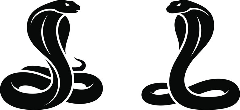Two black cobra snake symbols isolated on a transparent background